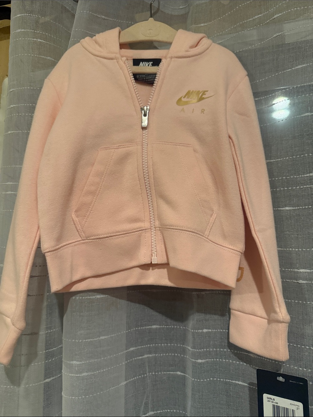 Nike Kids Peach Zip-Up Hoodie with Gold Logo